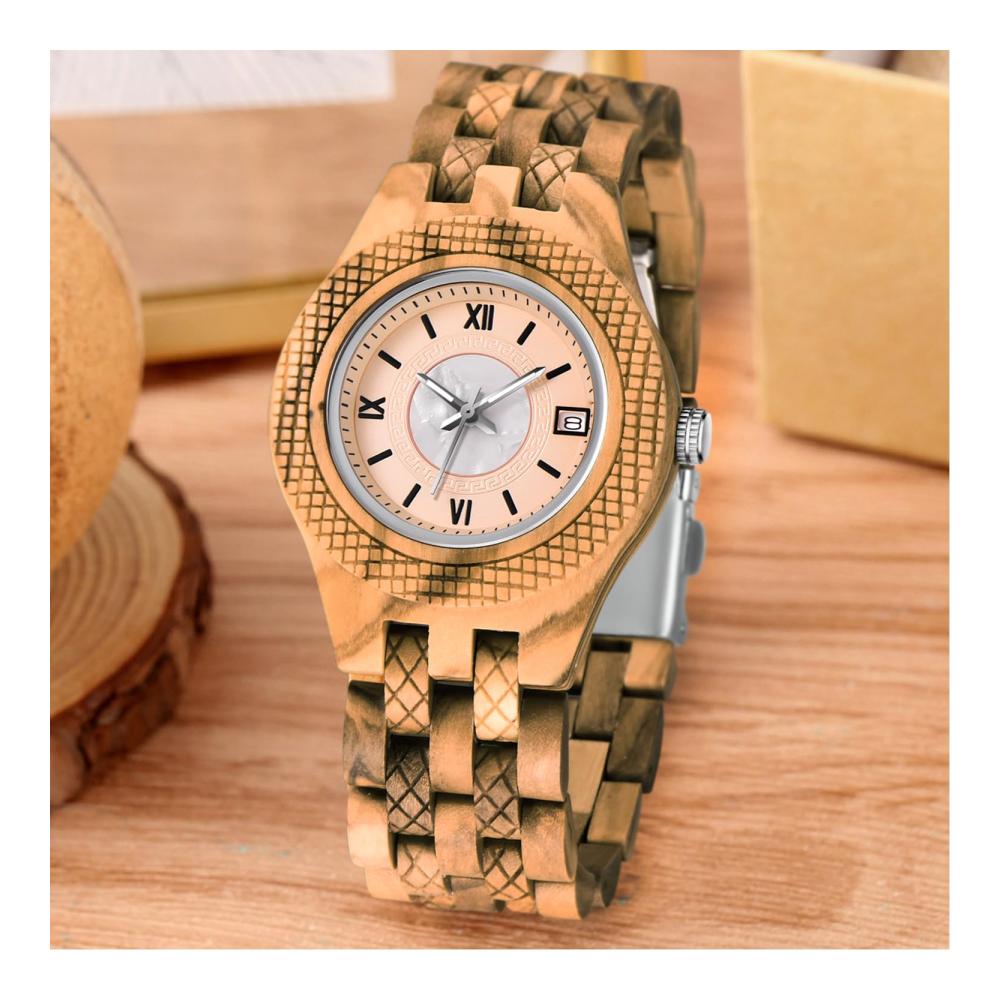 Natürliche Holzuhren für Damen Exklusive Tiong Armbanduhr mit Analogem Quarz Verstellbarem Holzarmband und Leichtem Design