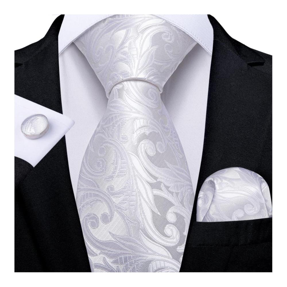 Hochwertiges Herren Krawatten Set mit Blumenmuster - Blau Rot Seide inklusive Einstecktuch und Krawattenklammer - Perfekt für Hochzeiten und Business Events