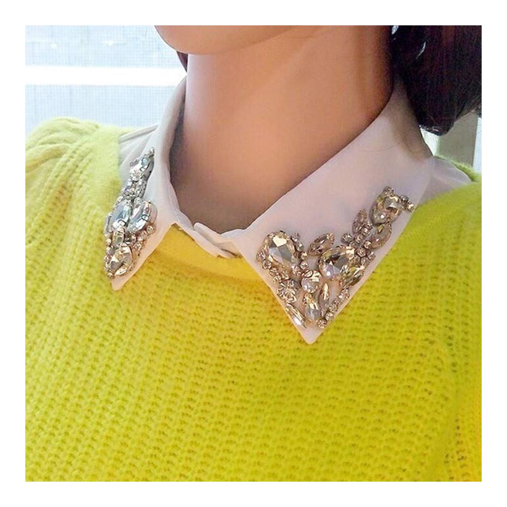 Abnehmbarer Blusenkragen für Damen - Eleganter Chiffon-Kragen mit Water Drop Crystal Rhinestones Krageneinsatz für Blusen und Tuniken Damenmode mit abnehmbarem Schmuckkragen