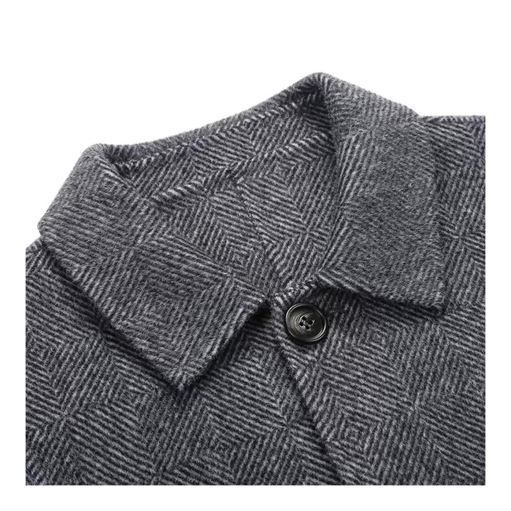 Herren Tweed-Trenchcoat mit Jungem Herren-Revers perfekt für den Herbst und Winter mit Alpaka-Wolle Doppelseitig Langer Absatz (Color Argento Size Medium