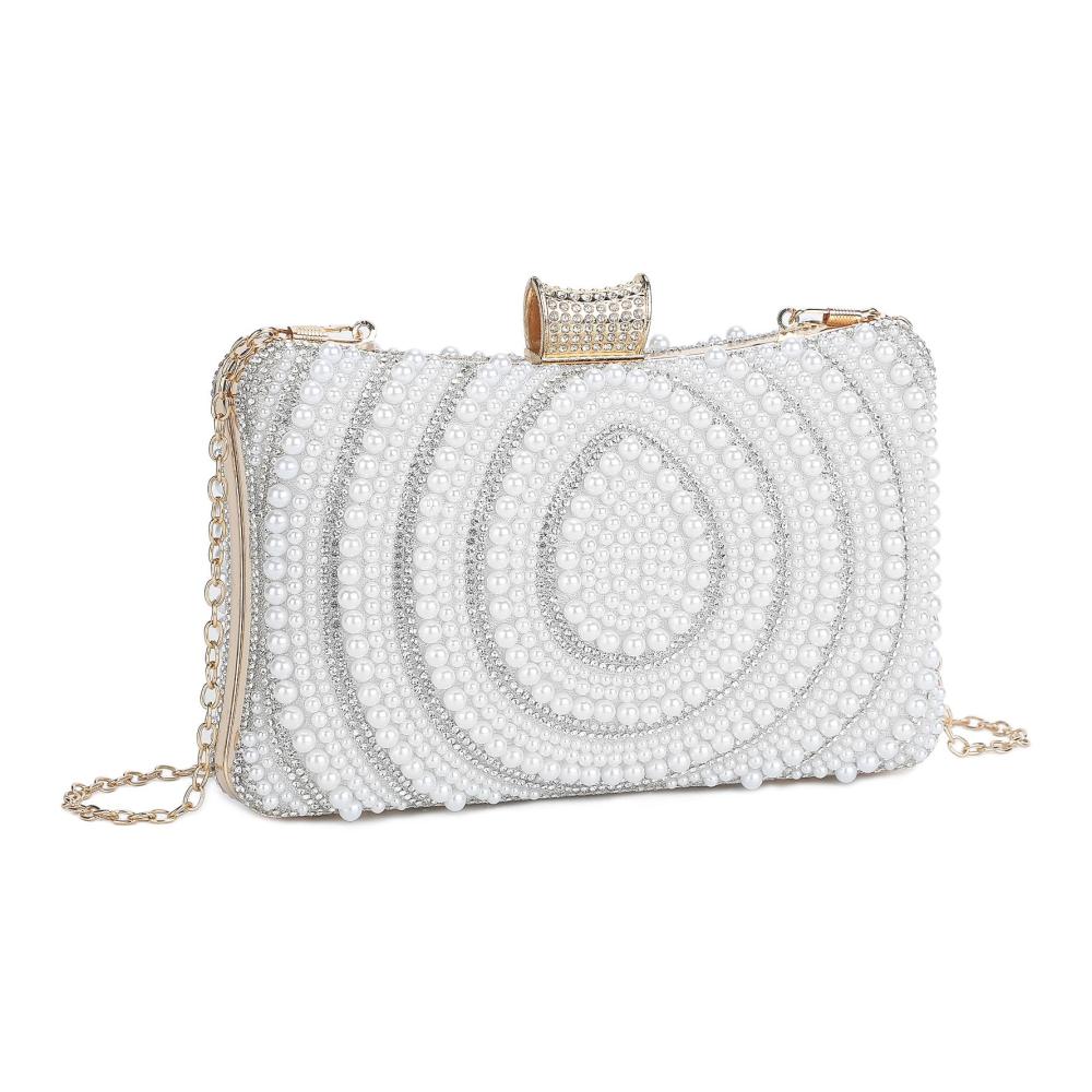 Damen Clutch Elegante Abendhandtasche mit Diamant- und Perlen-Finishs 2 Ketten – Ideal für Neujahrsball Hochzeit und Party