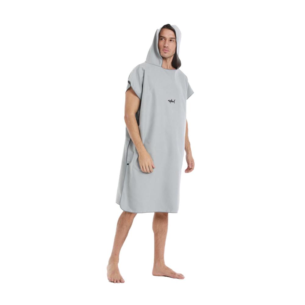 Schnelltrocknender Surf Poncho Tauch- und Wechseltuch Bademantel mit Kapuze für Männer – Ideal für Wassersport Strand & Pool in Grau