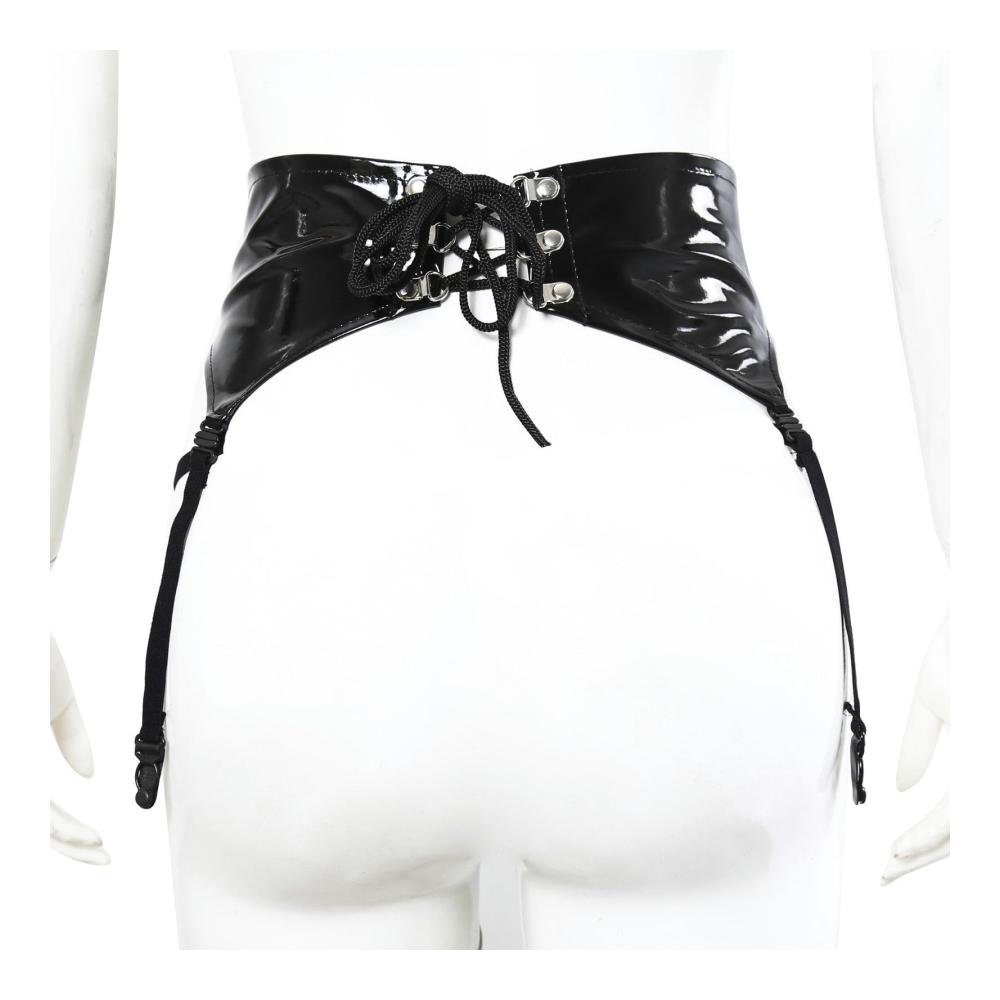 Strumpfgürtel Set Verführerische Schwarz Sexy Dessous mit Wet-Look Lack Leder - Damen Strumpfbänder & Strumpfhalter für Nachtclub Party und mehr