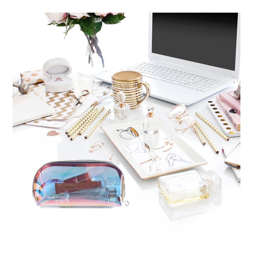 Holografischer Kosmetikkoffer Tragbare Wasserdichte Make-up-Tasche für Frauen - Organisator für Reisen College & Teenager - Transparente Bunte Tasche
