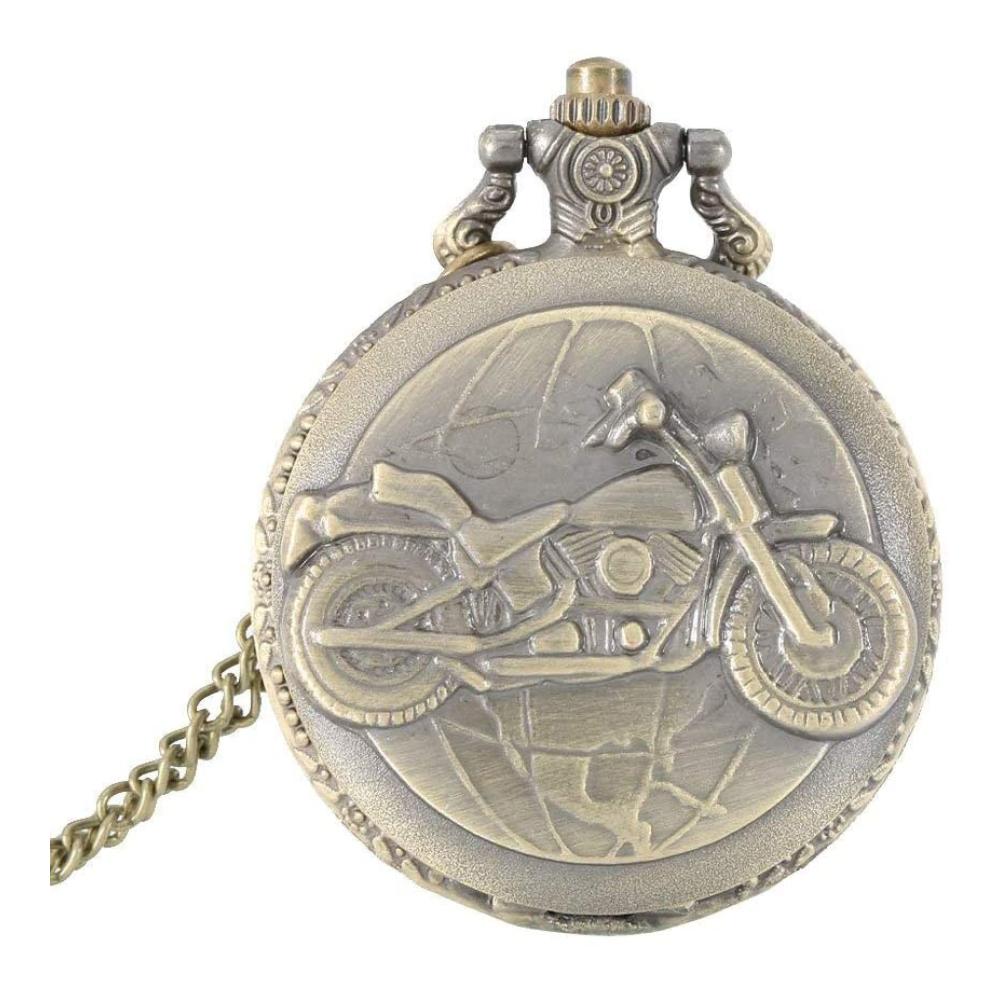 Vintage-Taschenuhr mit Kette - Motorrad-Design für Herren und Damen Bronze-Legierung Anhänger Halskette - Ideales Geschenk für den Ehema