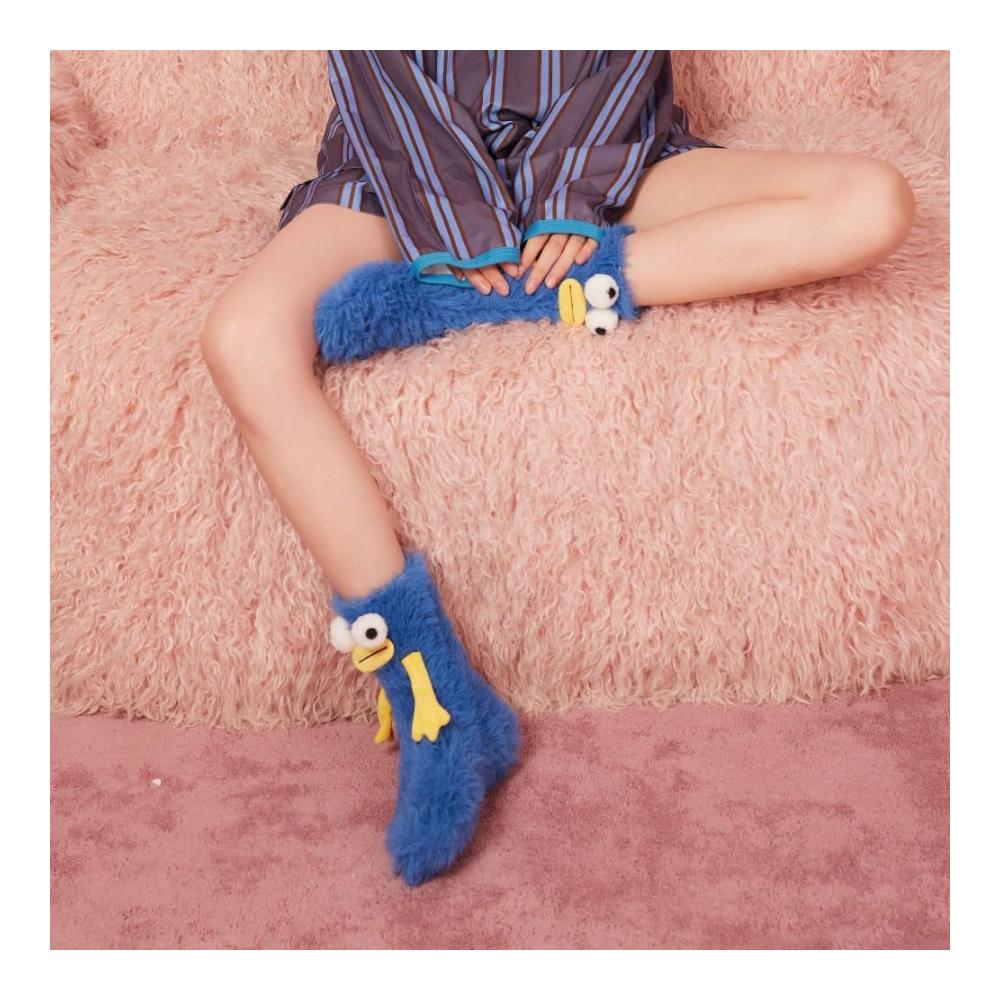 Flauschige Monstersocken für Damen und Mädchen - Lustige Cartoon-Hausschuh-Socken mit Großen Augen Warme Plüsch-Schlafsocken für Gemütlichkeit
