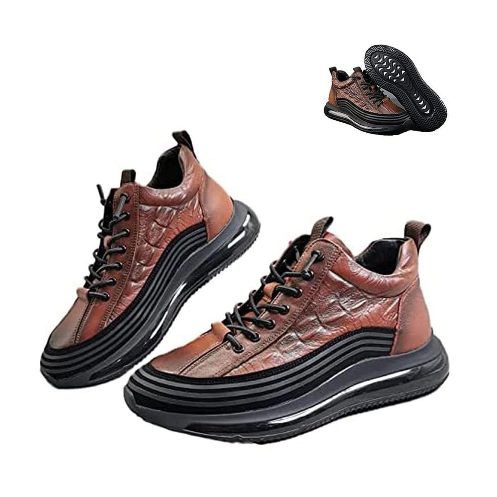 Sneaker 2023 Herren Luftkissenschuhe mit Crocodile Print Rutschfest und Bequem (Braun Größe 9-9.5