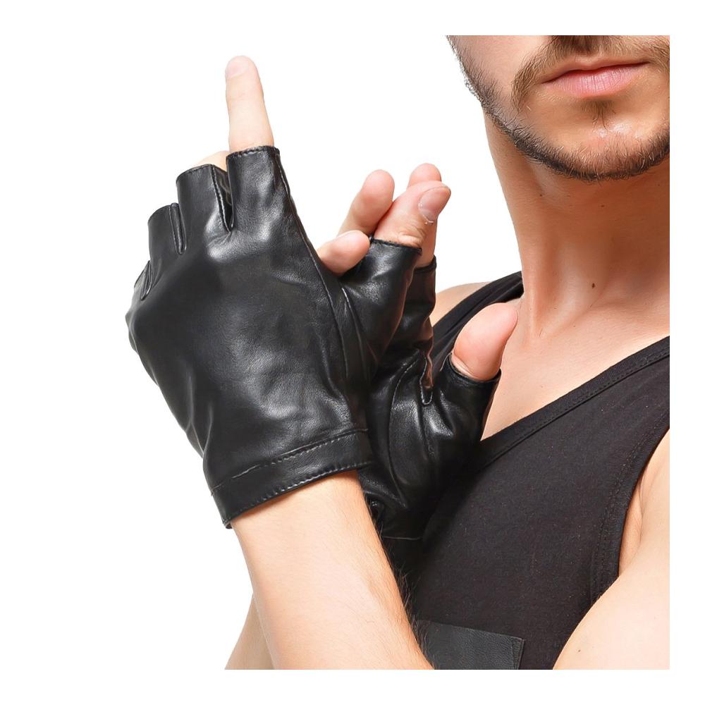 Herren Fingerlose Lederhandschuhe mit Lammfell | Seidenfutter | Halbfinger für Fahrten Radfahren und Outdoor-Aktivitäten