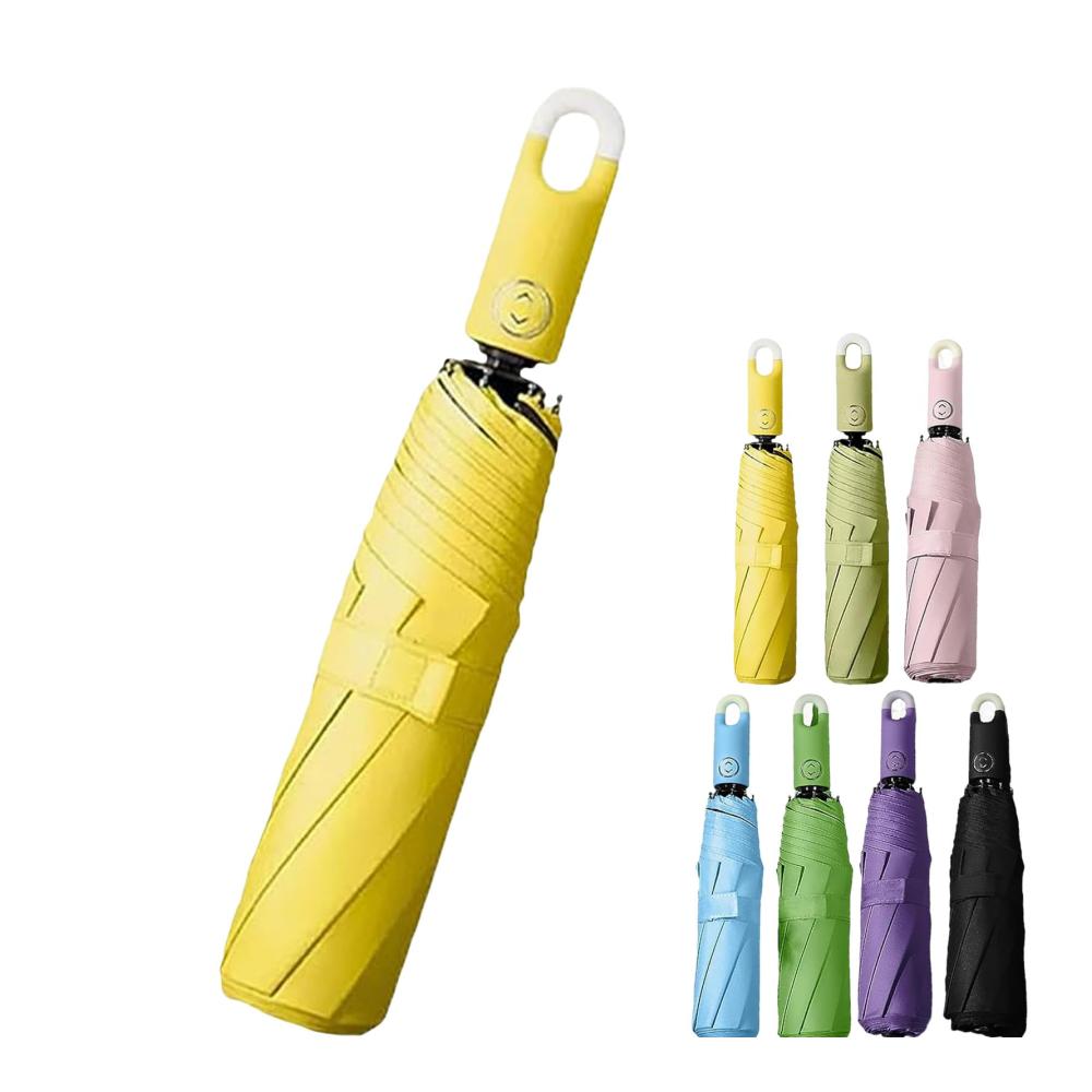Three-Fold Windproof Travel Umbrella - Lightweight Compact and Self-Opening with Buckle for Easy Use in Yellow