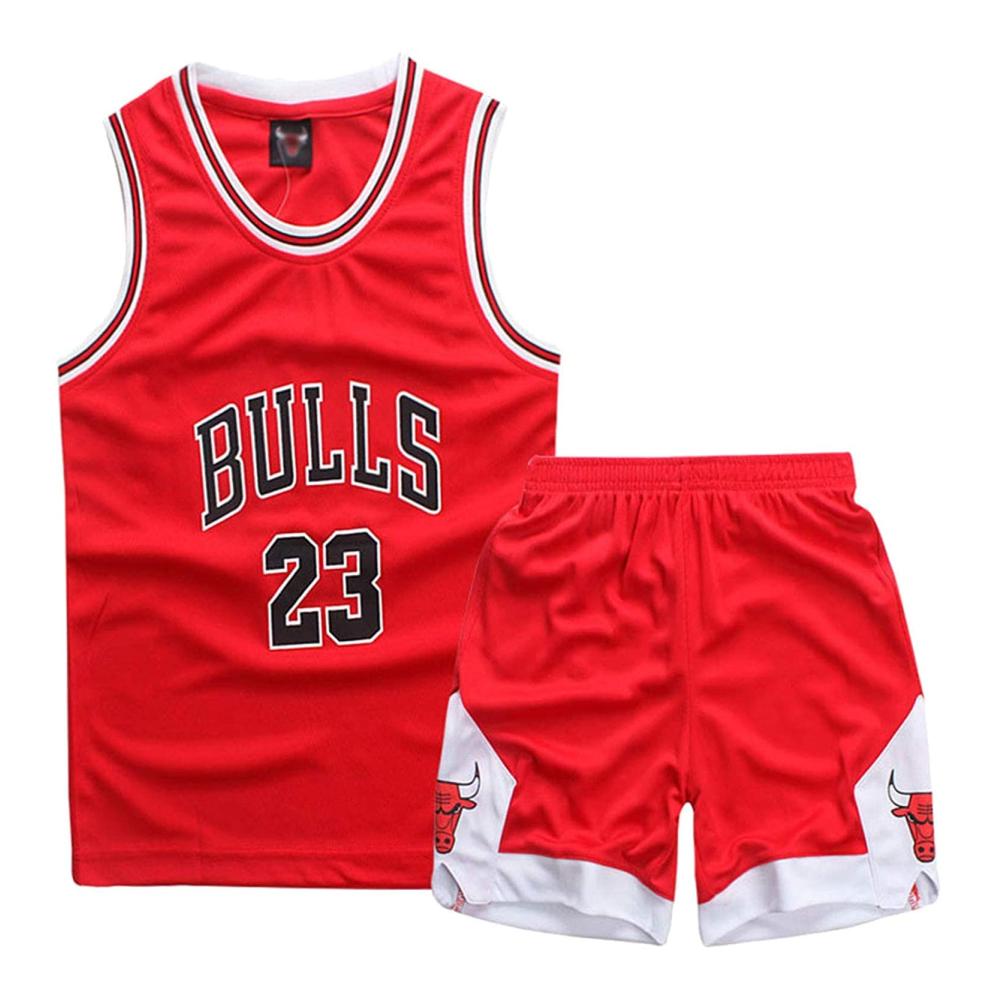 Basketball Kinder Trikot Set - 2-teilig | Jungen Basketball Kleidung in Rot | Kinder Basketball Jersey und Shorts (2XL
