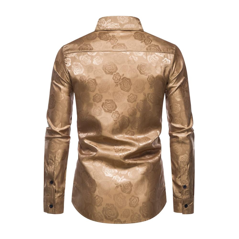Herren Freizeithemd Langarm Blumenmuster Satin Button-Down - Perfekt für Party Bar Hochzeit
