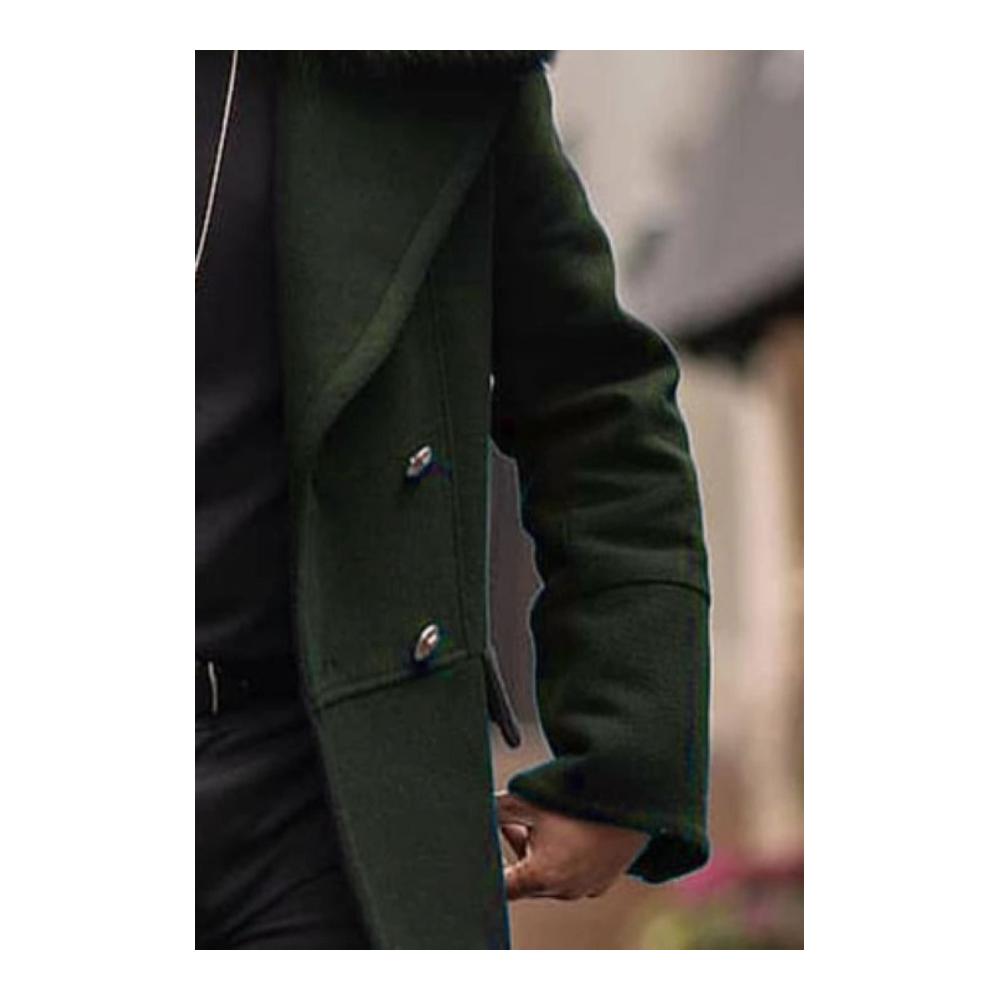 Herren Wintermantel Knielanger Business Mantel mit Pelzkragen - Windjacke aus erweiterter Wolle für Outdoor und Casual Style