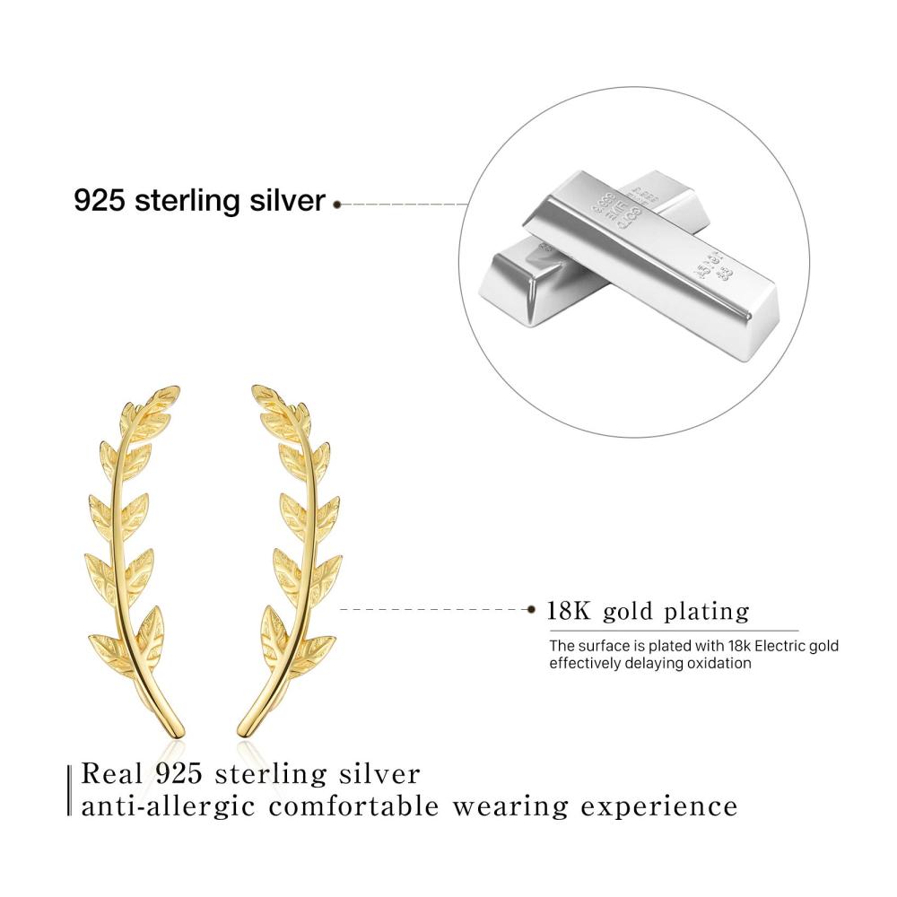 18 Karat Vergoldete Blatt-Ohrstecker - Elegante Weihnachtsgeschenke für Damen - Silber 925 Schmuck mit Gelbgoldbeschichtung - Damenohrringe in Blätterform - Exquisites Geschenk für Frauen (Gelbgold-2