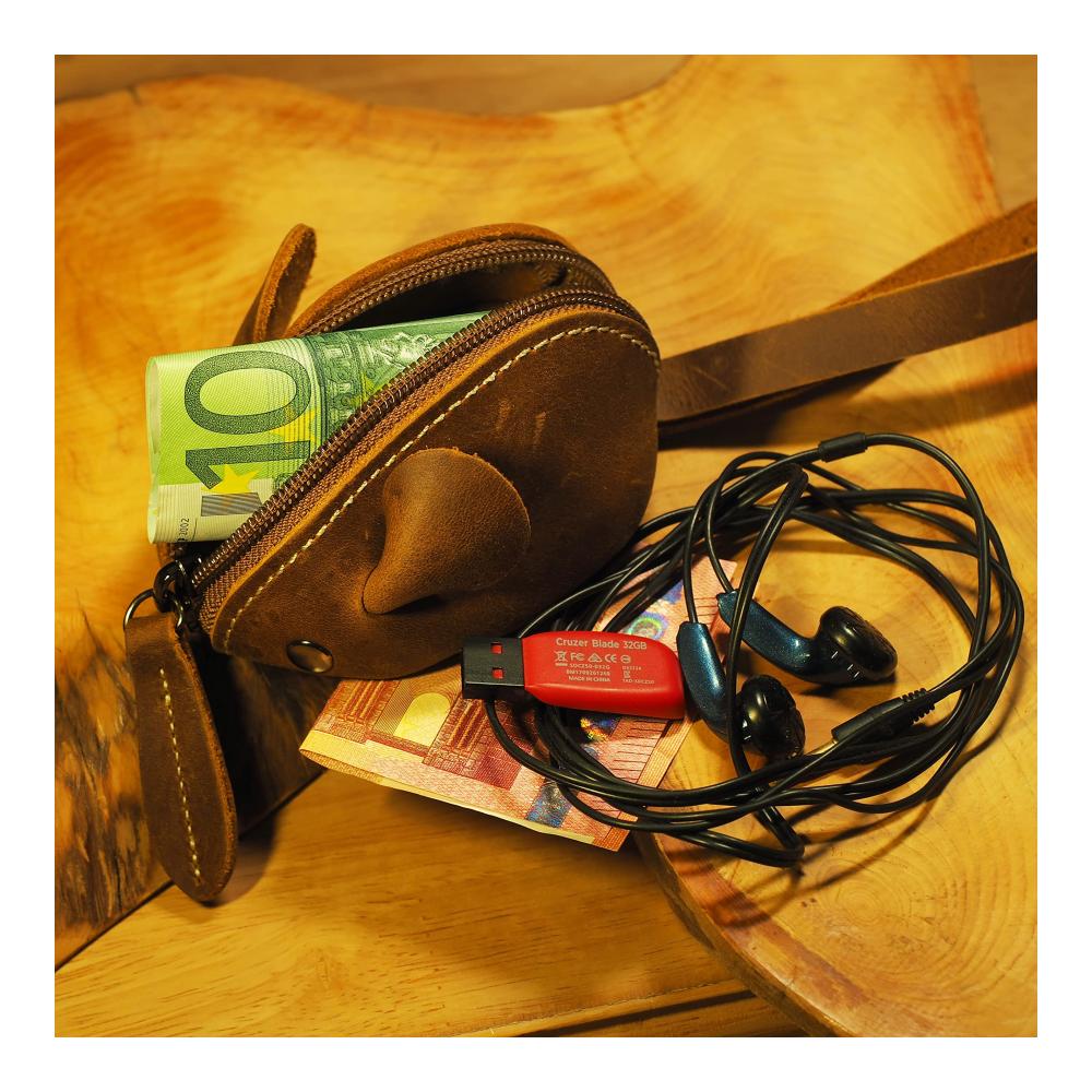 Leder Münzbörse Maus - Schlüsseltasche Kleingeldbörse Münzbeutel Coin Purse Geldbörse in Blau