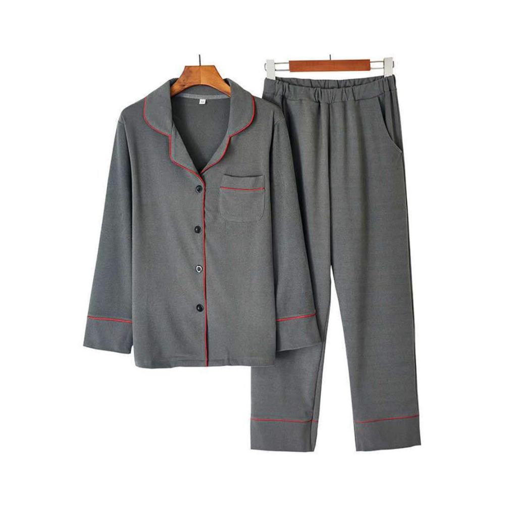 Nachtwäsche Komfortable Herren und Damen Pyjama Sets in Langarm mit Knopfleiste weiche Lounge Sets Größe C-XL