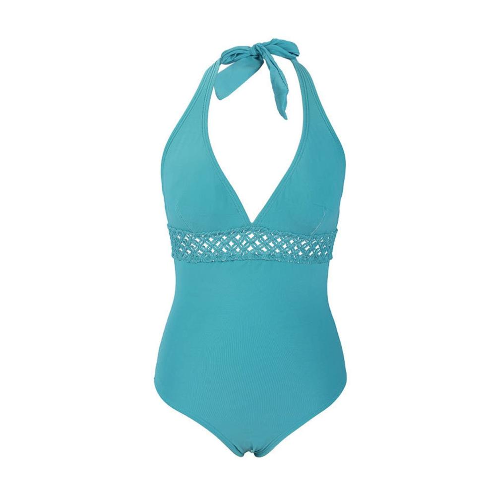 Badeanzug Damen Bummy Control Beachwear mit Push-Up Halfter und V-Ausschnitt - Gepolstertes einteiliges Schwimmkostüm in Blau (Größe Adult/M