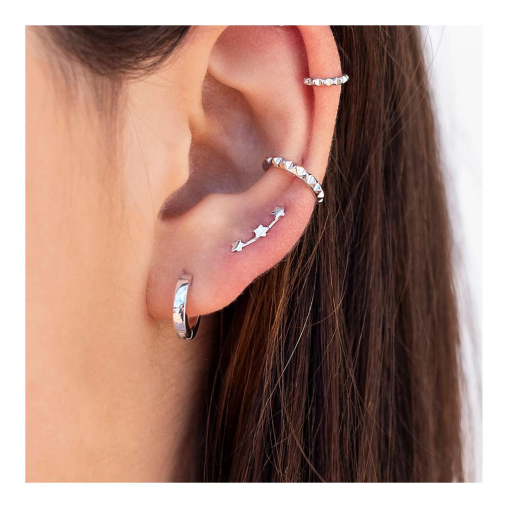 Mini Silber- und Goldcreolen Set für Damen und Mädchen – Helix Huggie Earrings Ohringestecher vergoldet ideal für Mehrere Ohrlöcher