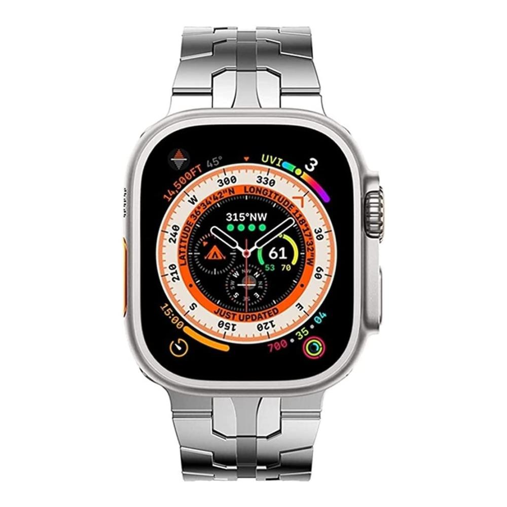 Edelstahl Apple Watch Armband | Massives Gehäuse & Metall-Schmetterlingsverschluss | Kompatibel mit 49mm Ultra 8/7/6/5/4/SE & 45mm/41mm/44mm/40mm | TPU-Abdeckung | iWatch 321 (42mm