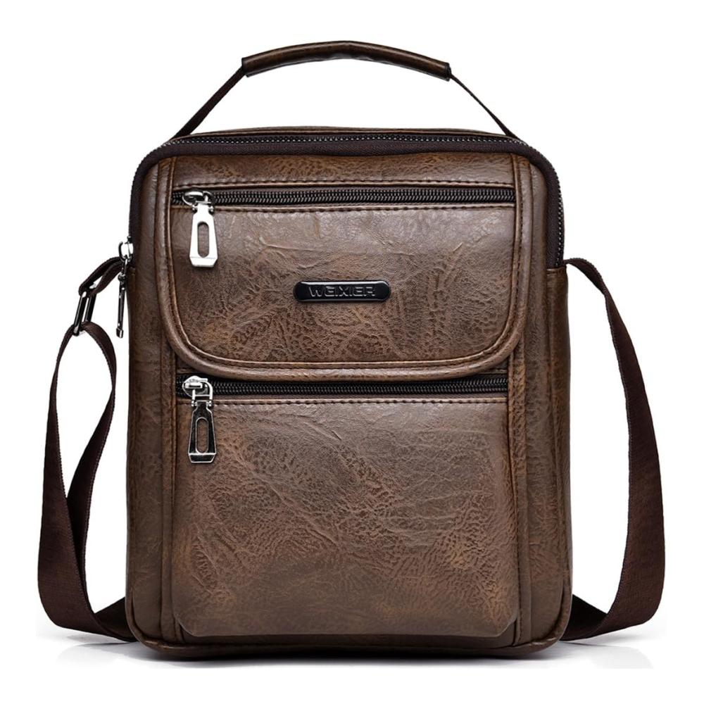 Leder Umhängetasche für Herren - Crossbody Messenger Bag mit Handytasche und stilvollem Design (C-Dunkelbraun