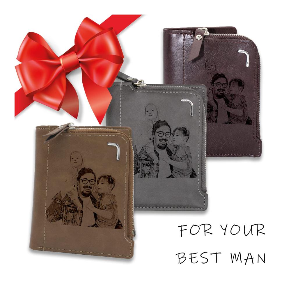 Personalisierte Herren Geldbörsen mit Fotogravur – Elegante Leder Brieftaschen für Vater Sohn Ehemann Ideales Geschenk zum Geburtstag Valentinstag Jahrestag Weihnachten Vatertag