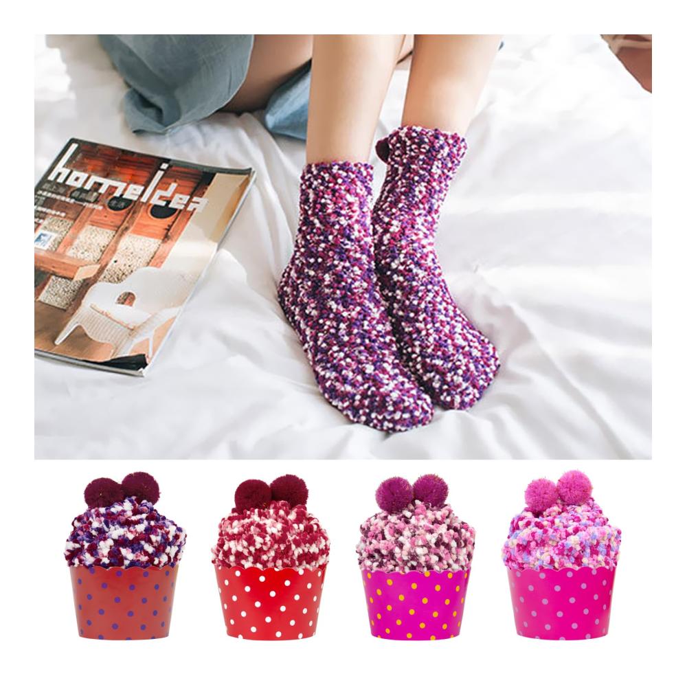 Flauschige Cupcake Kuschelsocken für Damen – Warme Wintergeschenke in 39-42 ideal für Weihnachten Valentinstag & Geburtstage