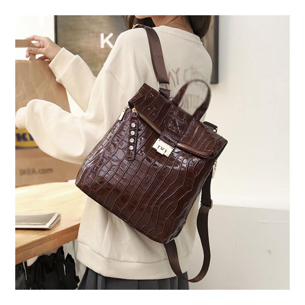 Luxuriöses Damen Leder Rucksackhandtaschen-Set mit hoher Kapazität in edlem Braun - Perfekt für Reisen Schule und Mode