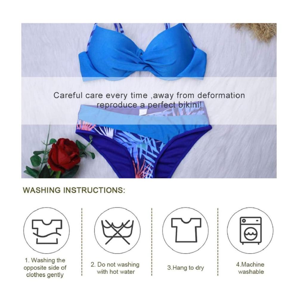 Damen Bikini Set Push Up V-Ausschnitt Oberteil Farbblock Neckholder Bikini mit Ties-up Niedrige Taille Bikinihose - Zweiteiliger Strandbikini von Joligiao Bademode