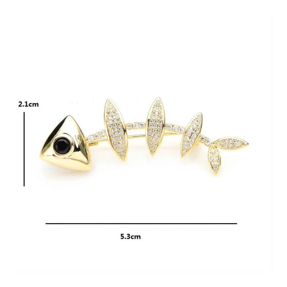 Rhinestone Fischbeinbrosche in Gold für Damen & Herren - Elegante Party- und Büro-Brosche Pin als Geschenk