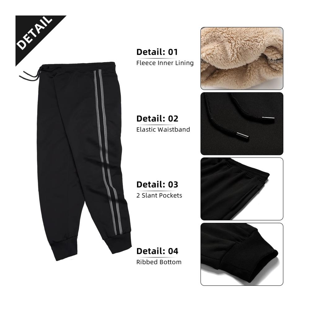 Herren Fleece Jogginghose AOTORR – Winter Warm Casual Thermohose Trainingshose in Schwarz (Größe 41-44.5