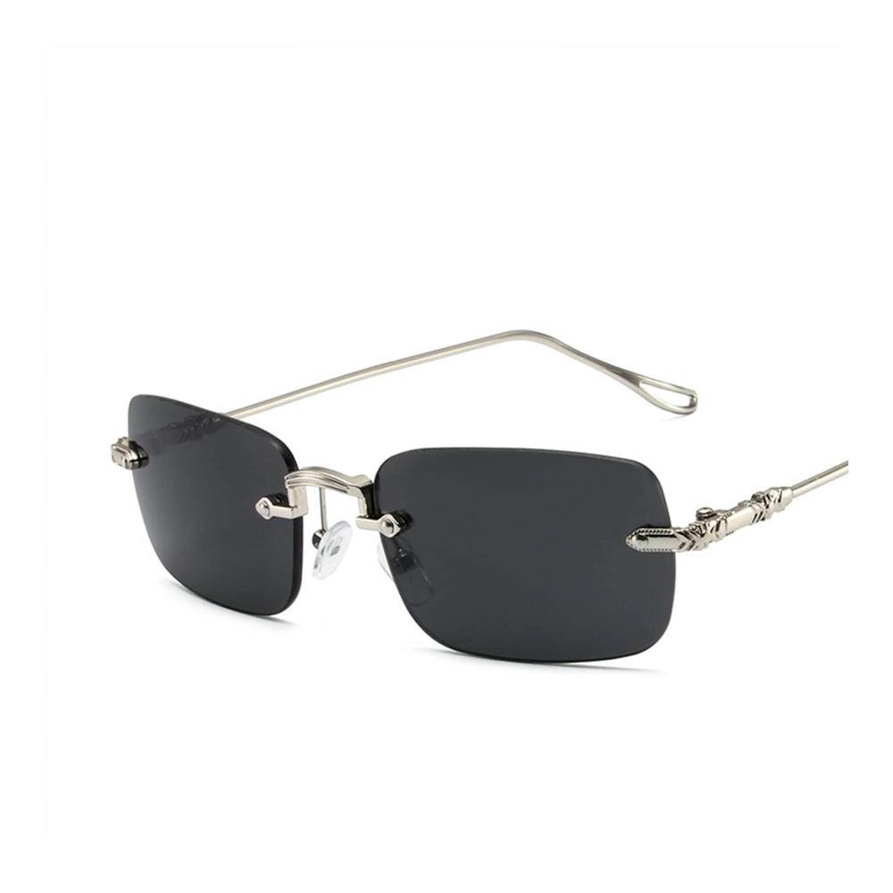 Metallene randlose Sonnenbrille für Männer und Frauen - Quadratische Retro-Sonnenbrille mit kleinem Rahmen