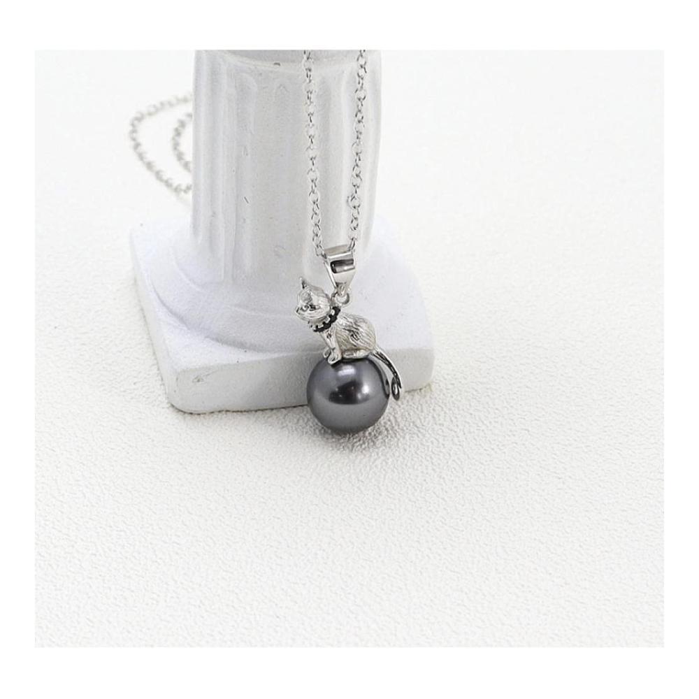 925er Sterlingsilber Katzenhalskette - Süßer 3D-Anhänger matt mit Einzelperle - Verstellbare Kette - Ideales Geschenk für Frauen Mädchen Mutter Tochter Freundin - Jahrestagsschmuck