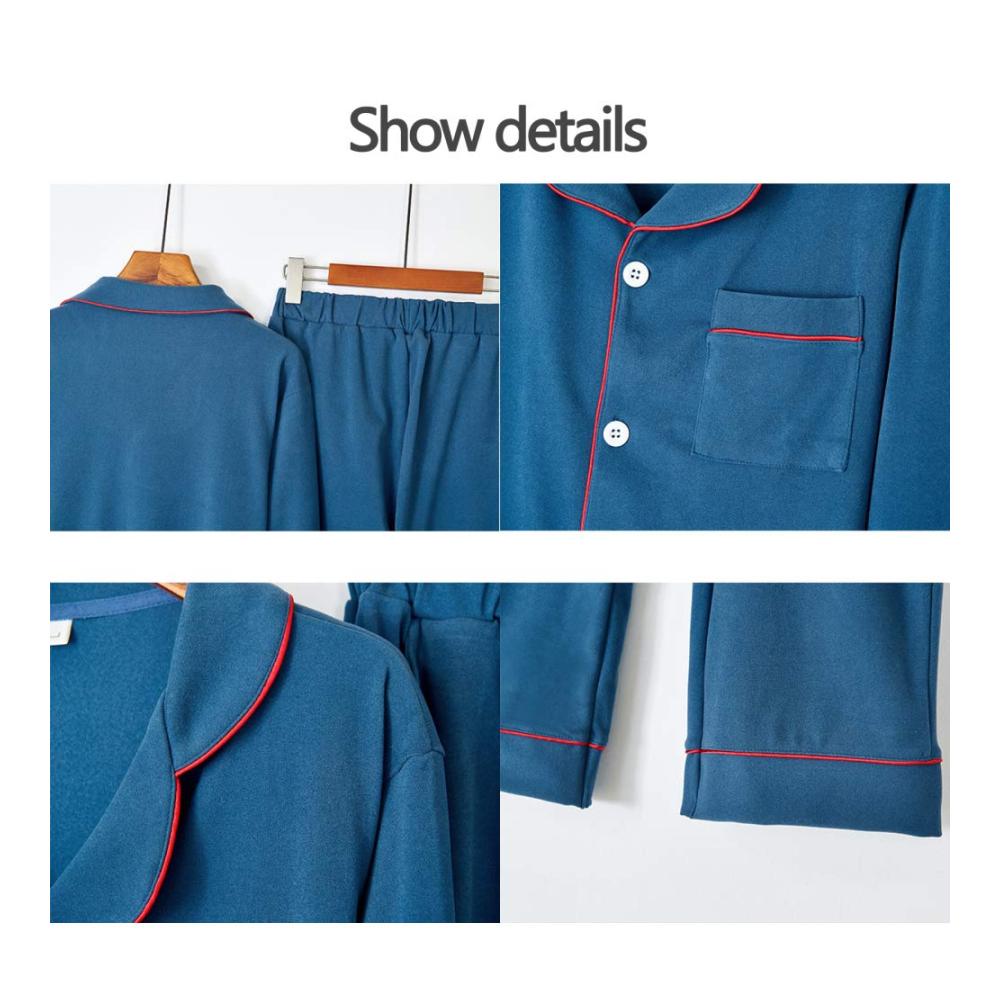 Nachtwäsche Komfortable Herren und Damen Pyjama Sets in Langarm mit Knopfleiste weiche Lounge Sets Größe C-XL