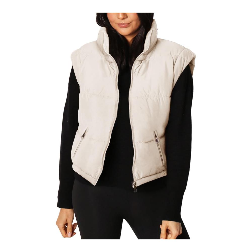 Cicy Bell Damen Puffer Jacke - Winter Weste mit Abnehmbaren Ärmeln Kurz Mäntel Stand Kragen - Stilvolle Damenweste für kalte Tage