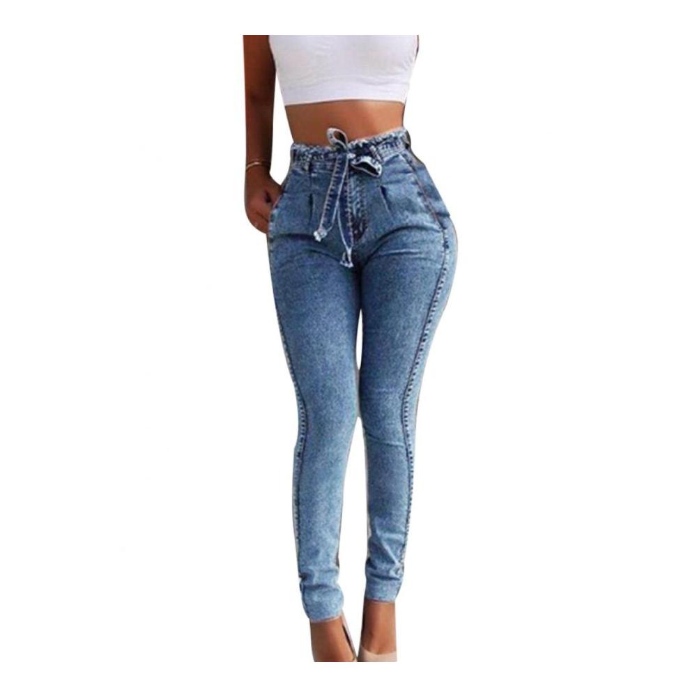 High-Waist Plus Size Jeans für Damen - Stretch Denim Skinny Pants mit Gürtel Lange Hosen in modischer Passform
