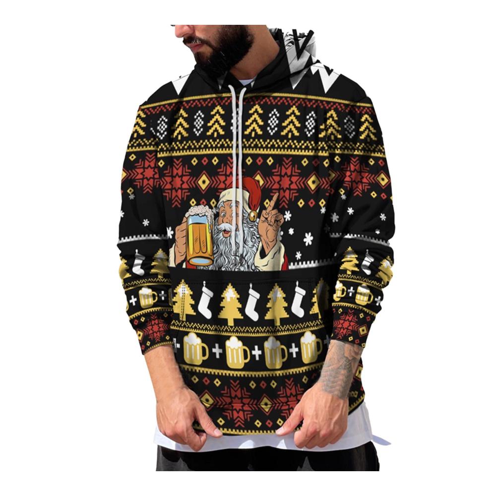 Herren Weihnachts-Hoodie Winter Kapuzenpullover mit Urban Style lockerem Schnitt und Weihnachtsdruck - Ideal für Herbst Freizeit und Party
