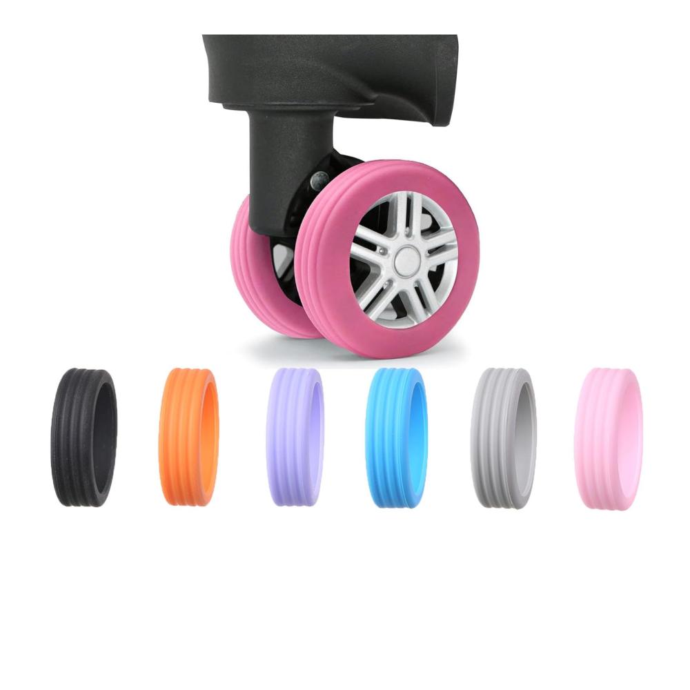 Gepäckradabdeckung Geräuschlose Schutzhülle für Handgepäck mit 8 bunten Silikon-Covers (Pink