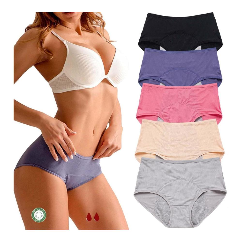 Auslaufsichere Damenunterwäsche - Hohe Taille Inkontinenz- und Menstruationsschutz 5er-Pack (Größe L Farbe Schwarz
