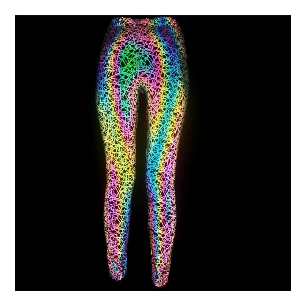 Reflektierende Hochtaillenhose für Damen Fluoreszierende Holographie Regenbogenjogger XXL Farbenfrohe Sportleggings