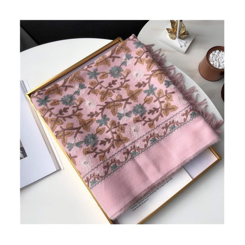 Damen Kaschmir-Schal mit Vintage-bestickten Blumen | Großer Winter-Schal in F für Damen | Warme dicke Schals für Herbst und Winter