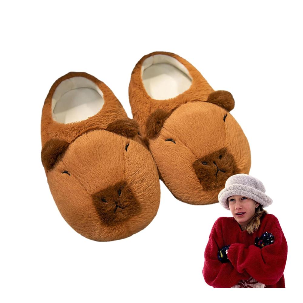 Capybara Fuzzy-Hausschuhe für Damen | Weiche Rutschfeste Schlafzimmerschuhe für Drinnen und Draußen | Flauschige Winter-Hausschuhe mit Lustigem Design