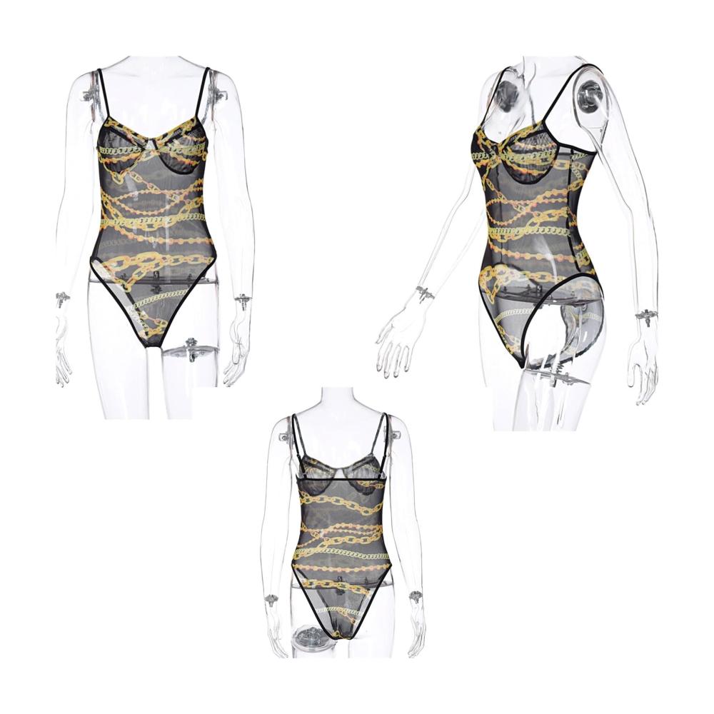 Verführerischer Damen Tanga-Strampler Atmungsaktives Netz-Unterhemd für einen sexy Look in Schwarz (Größe L
