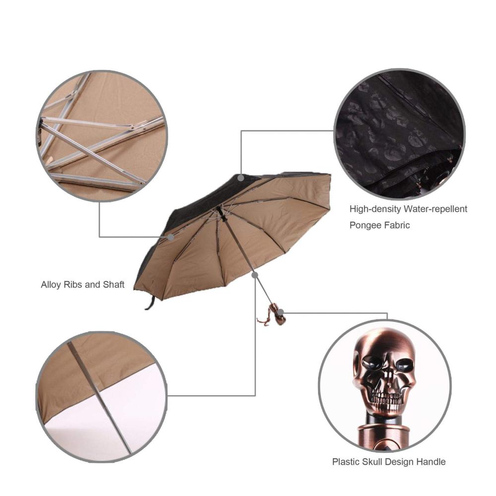 Automatischer Totenkopf-Taschenschirm 100 x 64 cm winddicht kompakt und tragbar mit automatischer Öffnen/Schließen-Funktion - Ideal für unterwegs