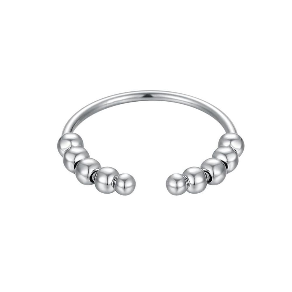 Anti Stress Ring Silber mit Beweglichen Perlen - Damen Mädchen Dünne Stapelbare Ringe für Dekompression Zappeln & Anxiety - Trendige Dekompressionsringe