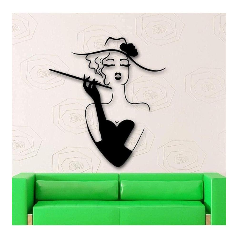 Sexy Vinyl Wandaufkleber - Schönheitssalon Applique für Mädchen mit Kleid und Hut - Abnehmbar - Mode Dekoration für Kleider - 56x64 cm