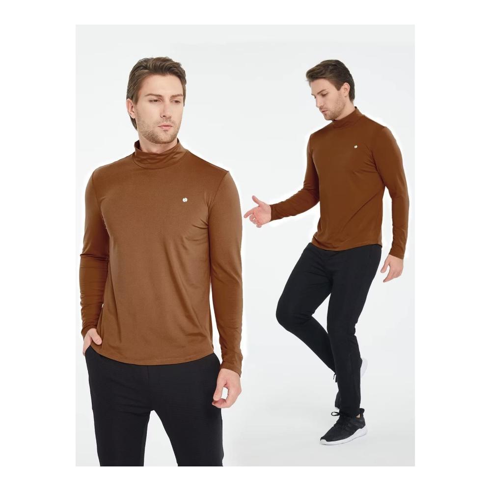 Winter Warm Langarmshirt für Männer Thermo Rollkragenpullover in Braun (X-Large