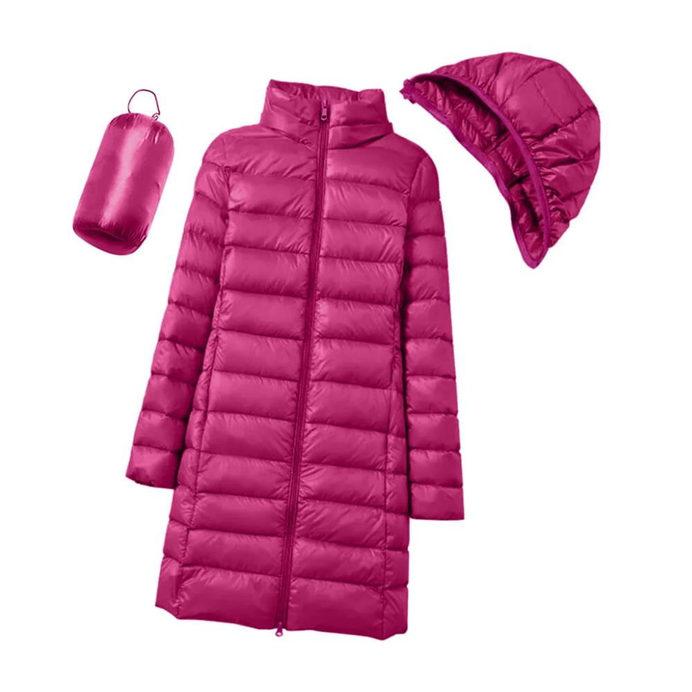 Daunenjacken Damen Lang - Leichte Steppjacke Wasserdicht & Winddicht - Warme Daunenmantel mit Reißverschluss abnehmbarer Kapuze - Slim Fit Pufferjacke Wintermantel für Frauen