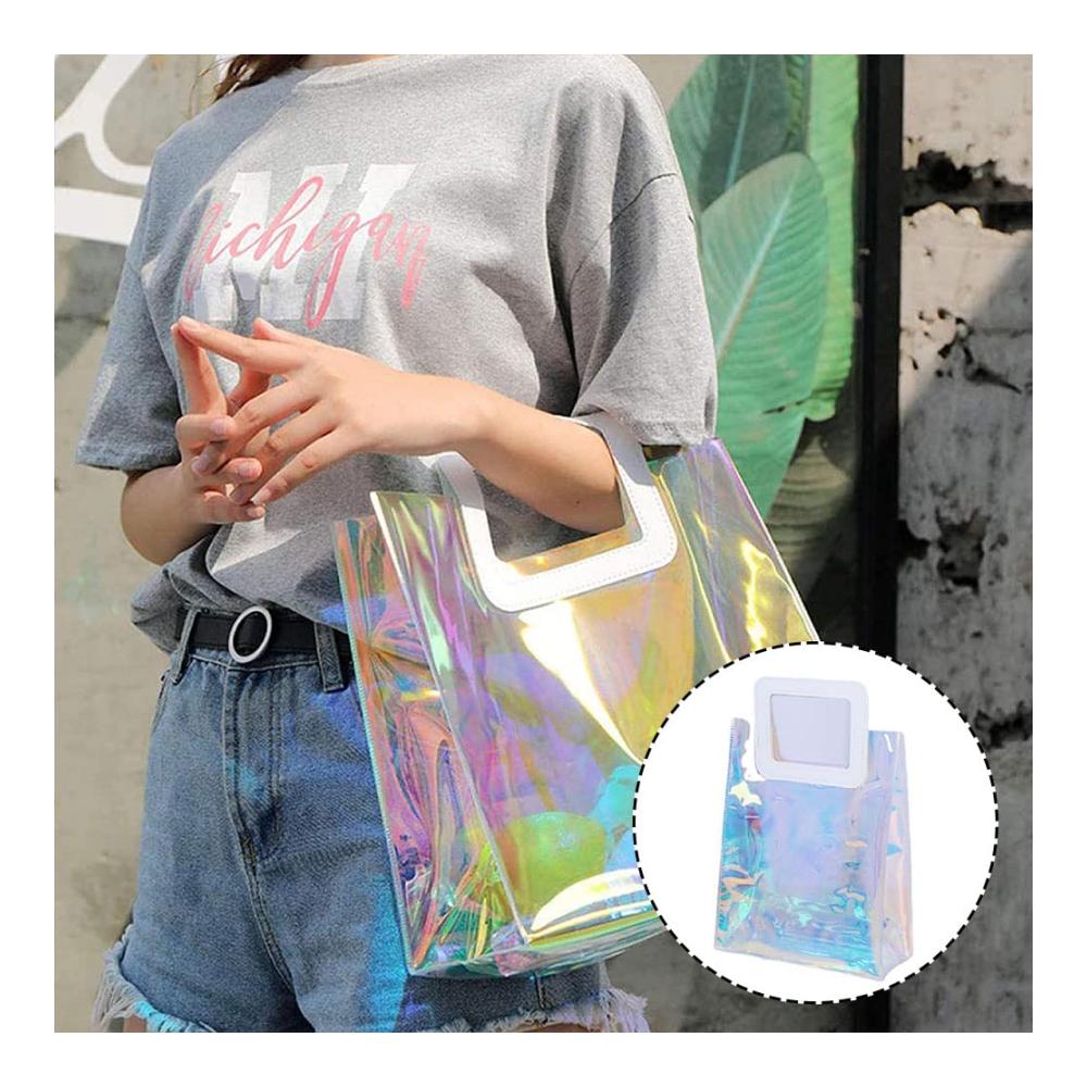 Klarer PVC Waschbeutel mit Ledergriff - Transparente Kulturtasche für Reisen Date und Fitnessstudio