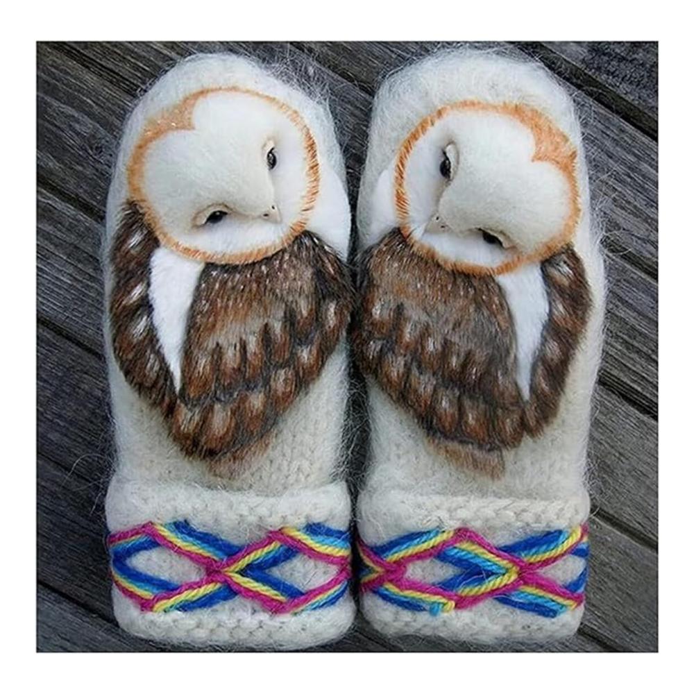 Handgestrickte Nordic Eulen-Handschuhe Warme Wolle Winter Fäustlinge & Mittens für Frauen