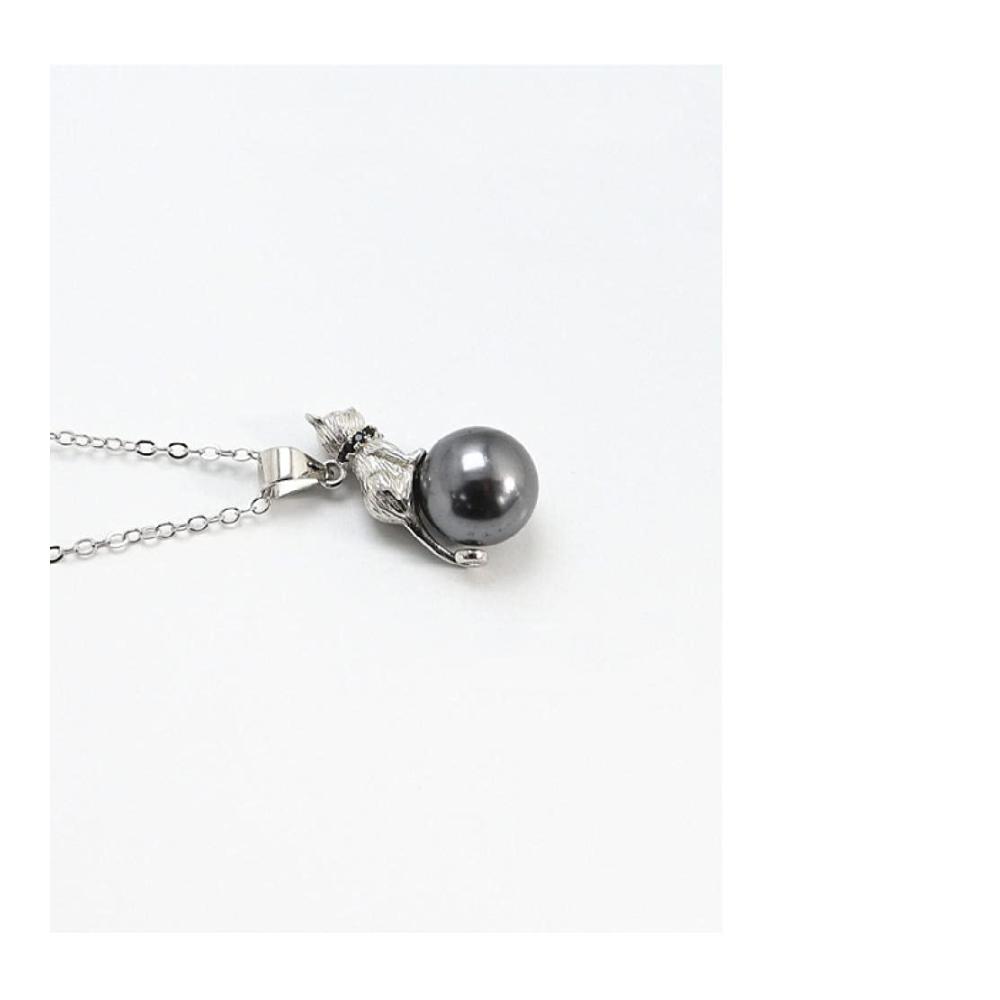 925er Sterlingsilber Katzenhalskette - Süßer 3D-Anhänger matt mit Einzelperle - Verstellbare Kette - Ideales Geschenk für Frauen Mädchen Mutter Tochter Freundin - Jahrestagsschmuck