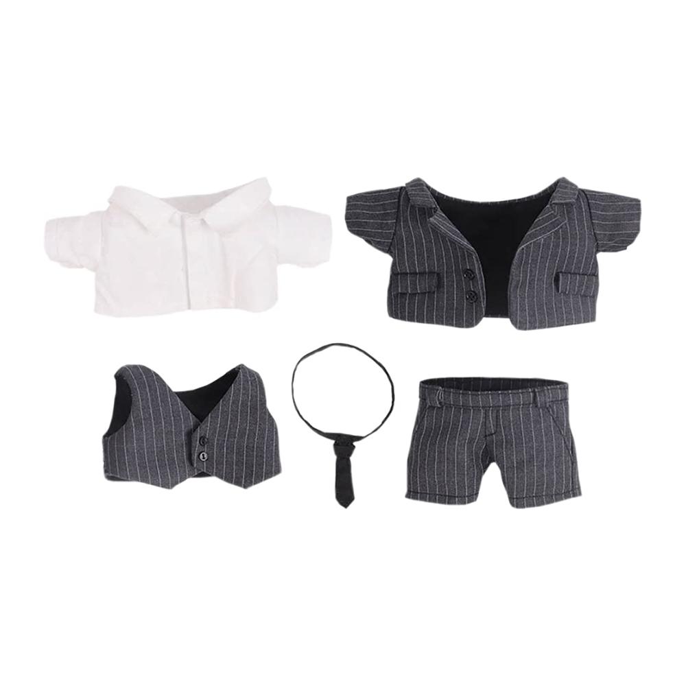 Plüsch-Puppenkleidung Gestreifte Anzug-Set für 20 cm Puppen - Mantel Hemd Weste Krawatte Hose